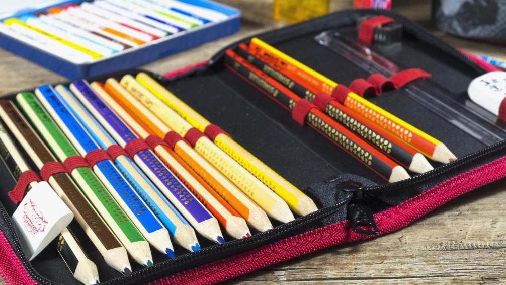 pencil case with coloured pencils