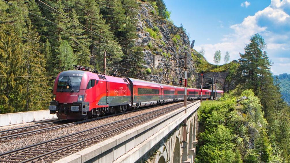 train in Austria's landscape