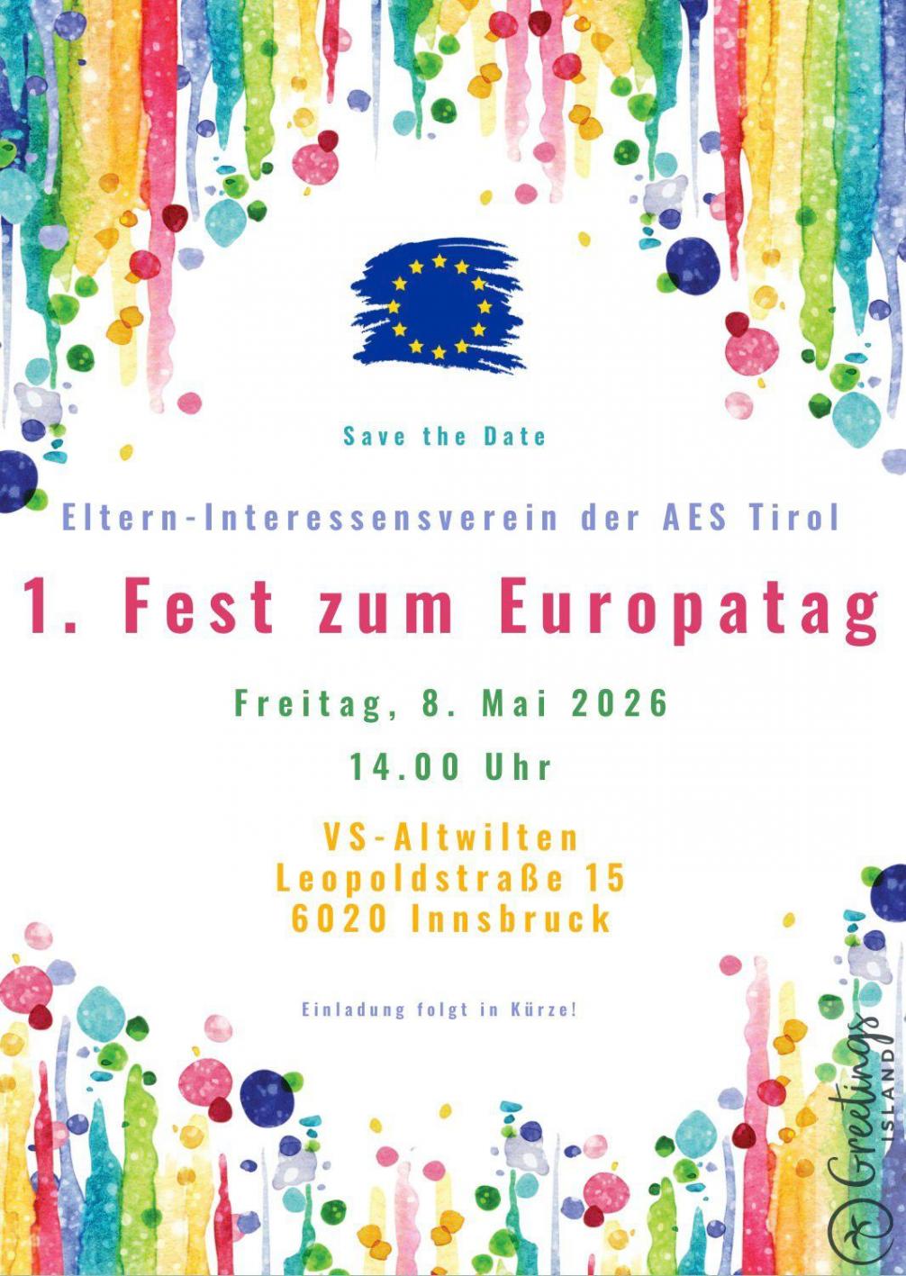 © AES-EIV Plakat: Save the Date, Freitag, 9.5., ab 14 Uhr, VS Altwilten