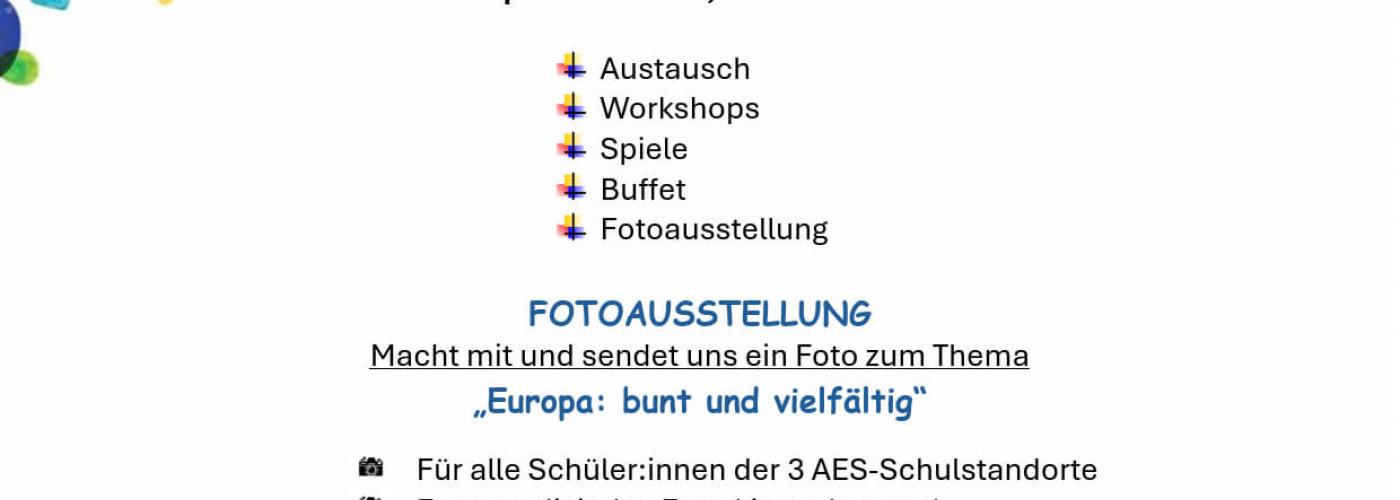 Plakat: Einladung, Fest zum Europatag, Freitag, 9.5., ab 14 Uhr, VS Altwilten